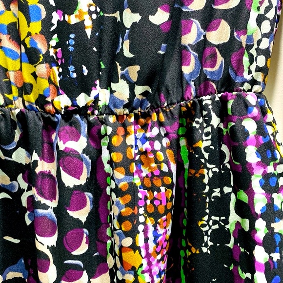 Charlie Jade Multicolor Abstract Boatneck 3/4 Sleeve Elastic Waist Lined Dress S - Picture 5 of 11